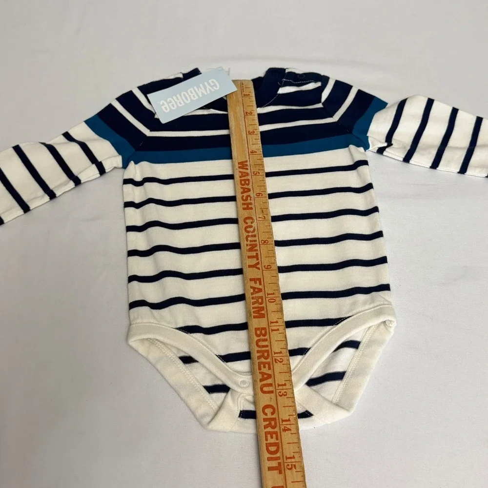 Gymboree Baby Boy 3-6M Long Sleeve Bodysuit Lot 2 Bear Striped Brown Blue NWT